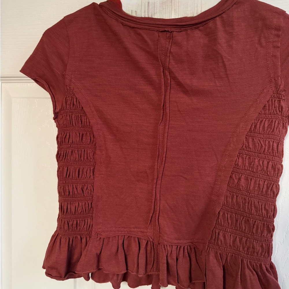 Altar'd State Rust Smocked Ruffle Top  ( Size M) - Picture 3 of 4